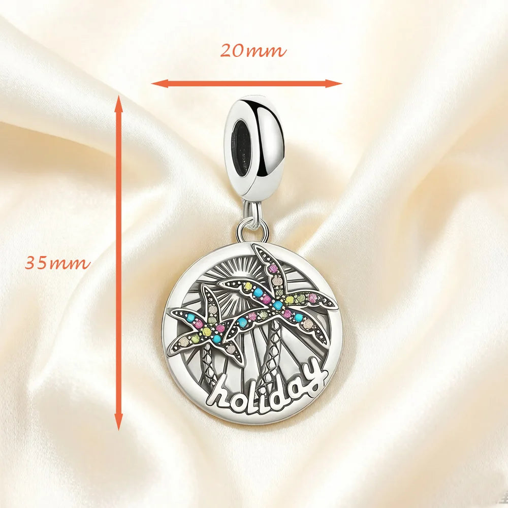 Charm Pendant Disc Tropical Holiday Palm Trees New European Summer Fun Jewelry Gift For Women Men 925 Sterling Silver