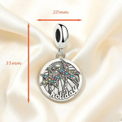 Charm Pendant Disc Tropical Holiday Palm Trees New European Summer Fun Jewelry Gift For Women Men 925 Sterling Silver