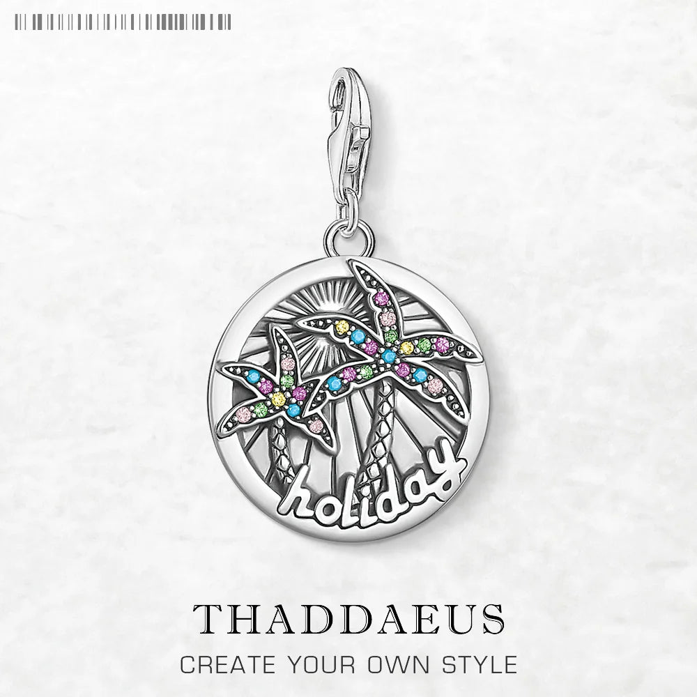 Charm Pendant Disc Tropical Holiday Palm Trees New European Summer Fun Jewelry Gift For Women Men 925 Sterling Silver