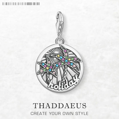 Charm Pendant Disc Tropical Holiday Palm Trees New European Summer Fun Jewelry Gift For Women Men 925 Sterling Silver