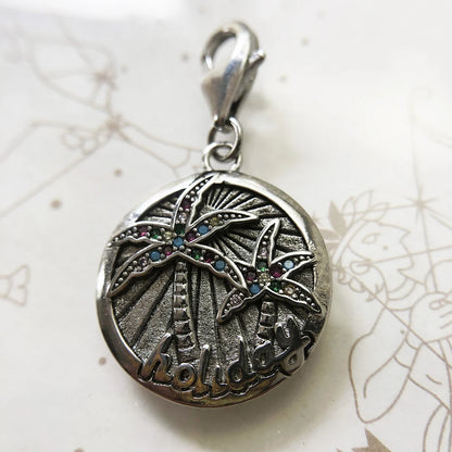 Charm Pendant Disc Tropical Holiday Palm Trees New European Summer Fun Jewelry Gift For Women Men 925 Sterling Silver