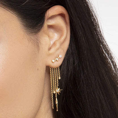 Gold Plated Drop Earrings Star Decorated Chains Europe Style Fine Jewelry Bohemia Gift For Women In Pure 925 Sterling Silver
