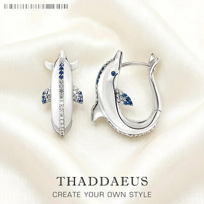Hoop Earrings Dolphin Cute Fine Jewerly For Women Lucky Gift In 925 Sterling Silver