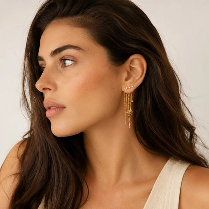 Gold Plated Drop Earrings Star Decorated Chains Europe Style Fine Jewelry Bohemia Gift For Women In Pure 925 Sterling Silver